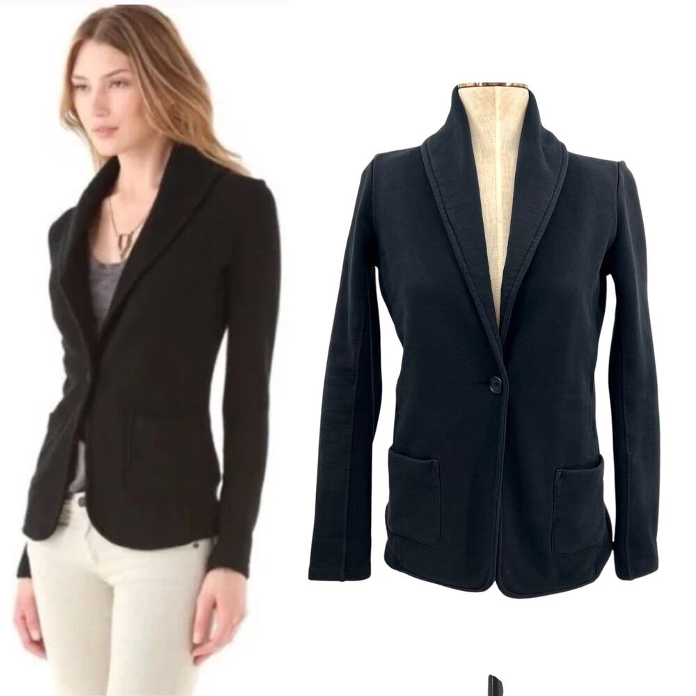 James Perse Cotton Sweatshirt Blazer Shawl Collar Knit Jacket Black Sz 3 Large